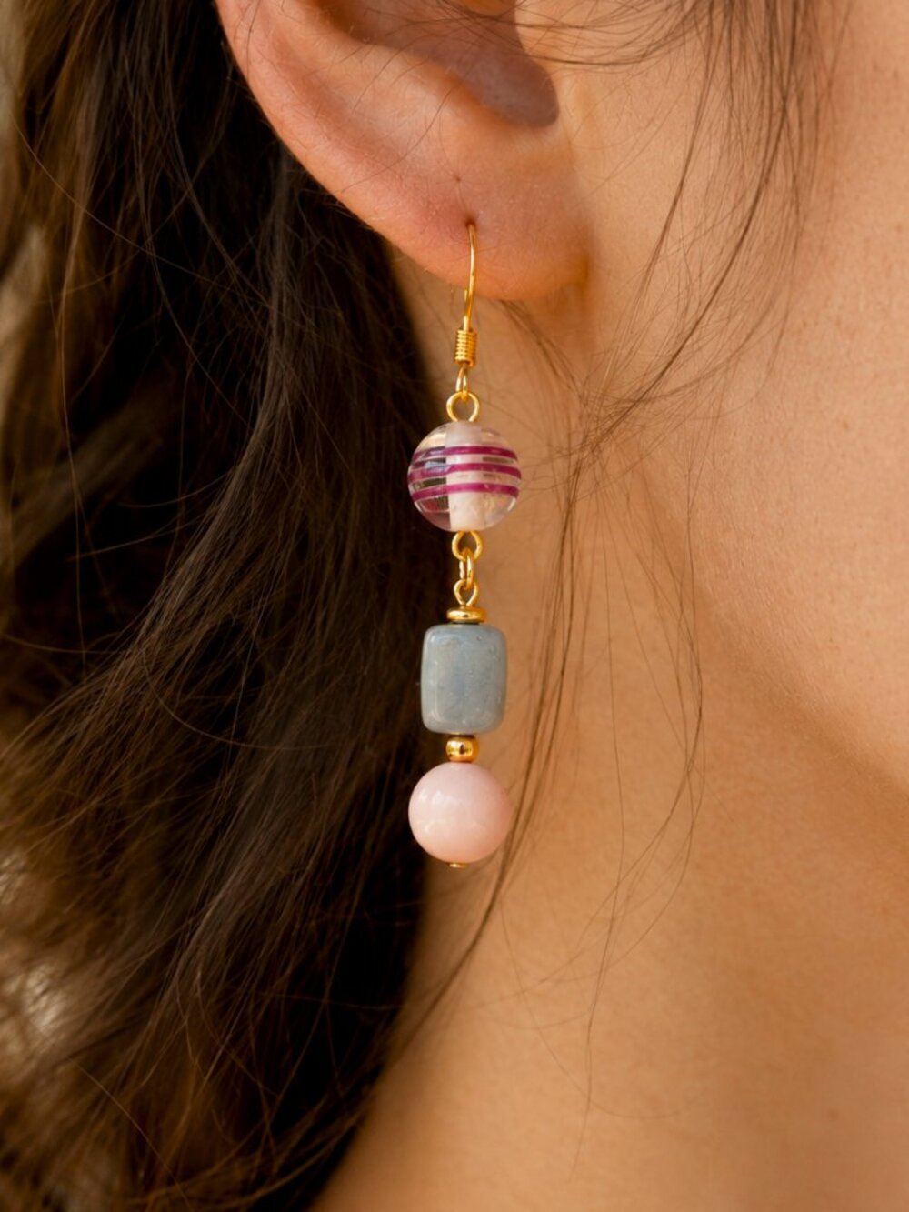 Pastel Pink Crystal Earrings, Coquette Beaded Earrings, Soft Girl Summer Earring